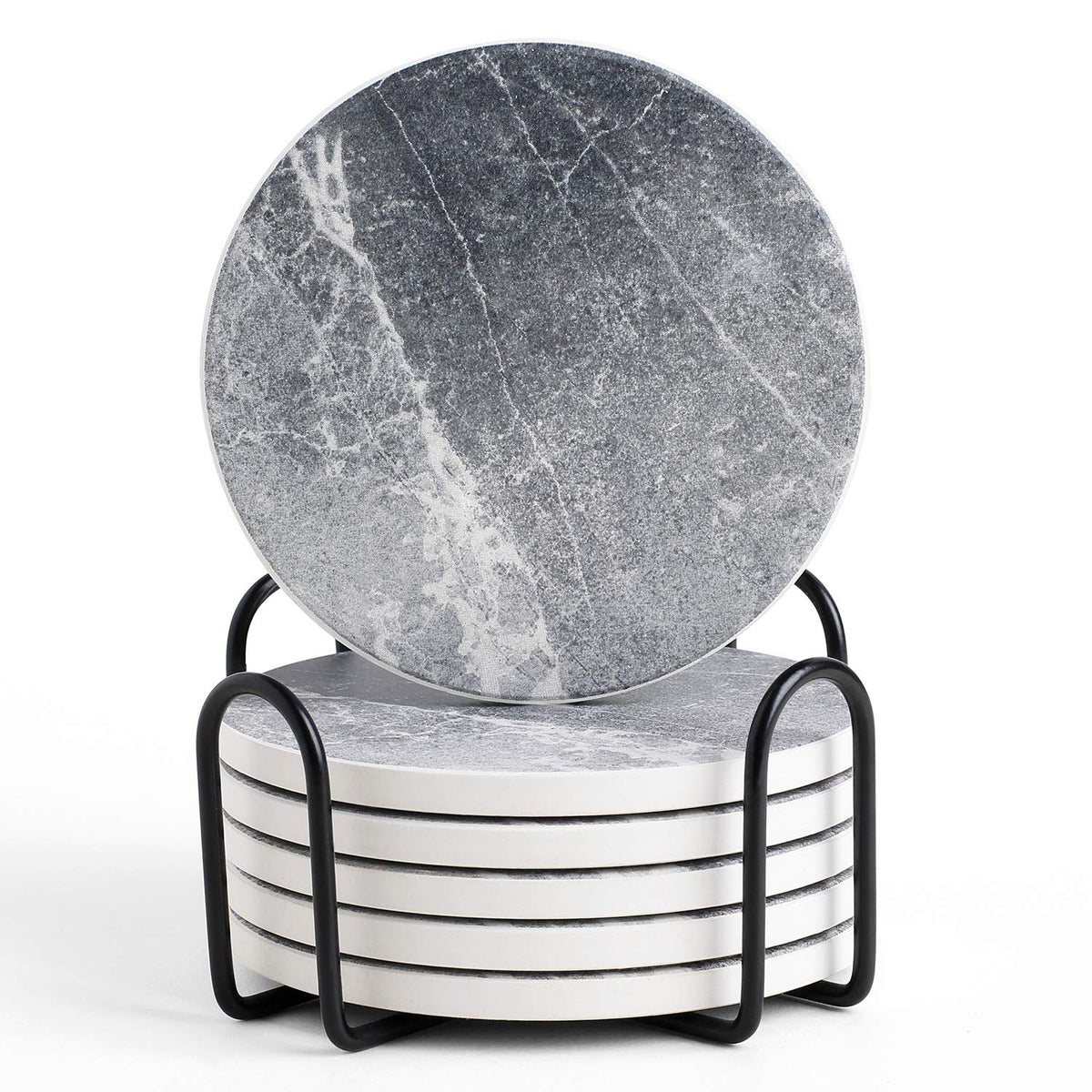 LIFVER coasters with absorbent ceramic top and cork base shield surfaces stylishly.