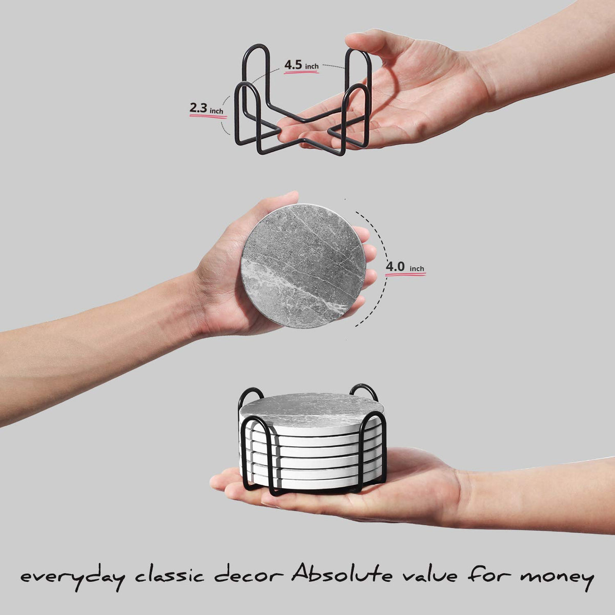 LIFVER grey finish coasters blend with modern decor and surfaces.