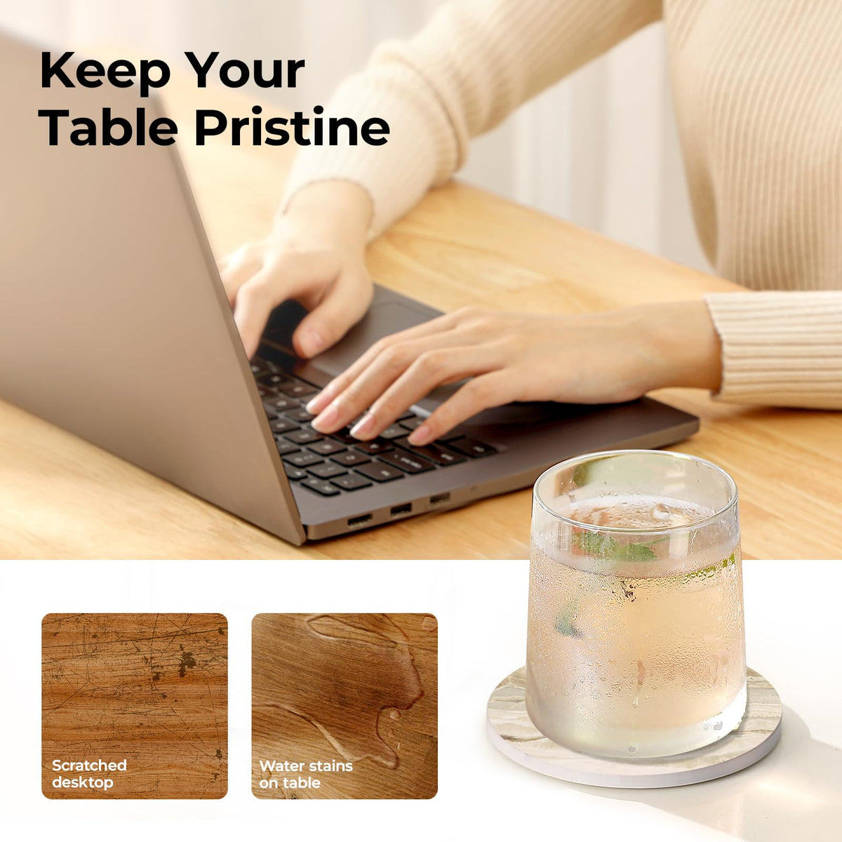 Non-slip surface keeps drinks from sliding for steady placement.