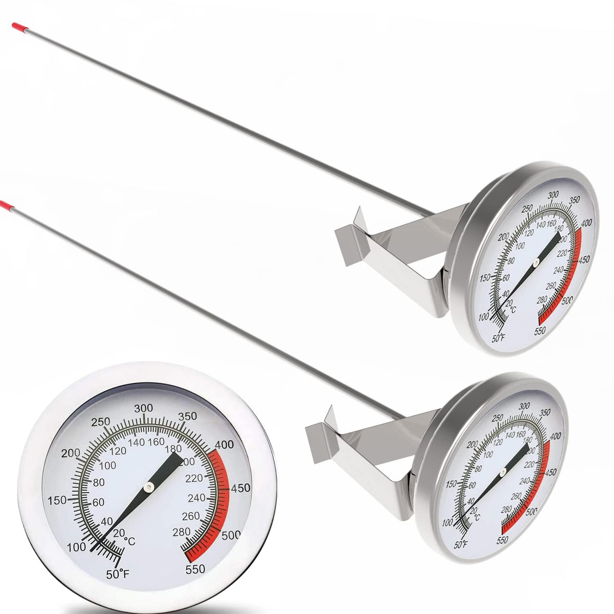 LightBeam thermometer mounted over pot with clip for hands-free cooking.