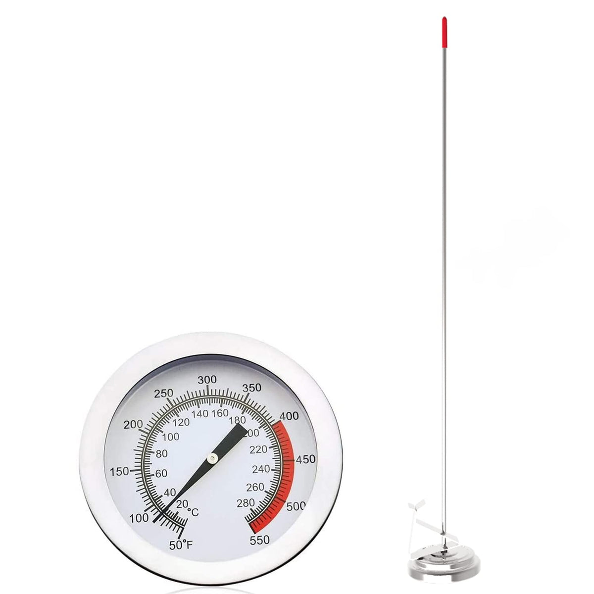 Wide 50-550°F range suitable for frying, candy, and coffee.