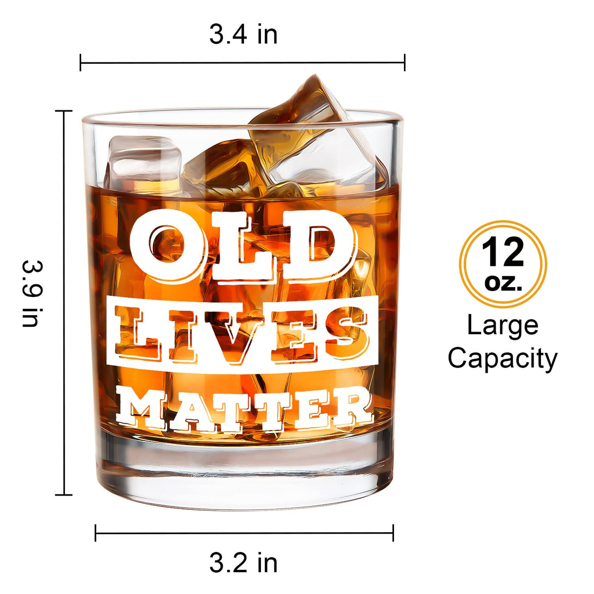 Lighten Life crystal whiskey glass closeup highlighting bold print and sturdy base for everyday sipping.