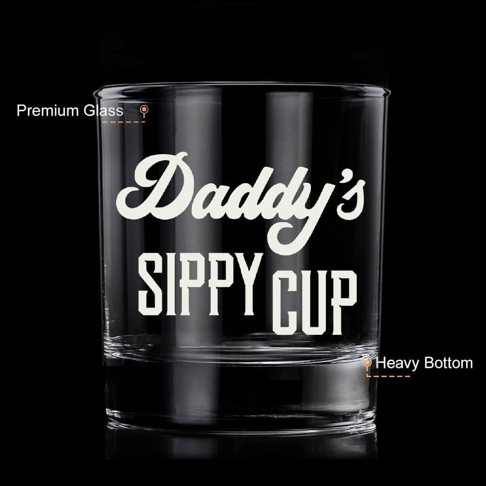 Lighten Life Daddy's Sippy Cup Glass with engraved words, lasting keepsake.