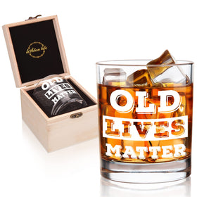 Lighten Life Old Lives Matter whiskey glass 12oz showing clear crystal quality for refined tastings.