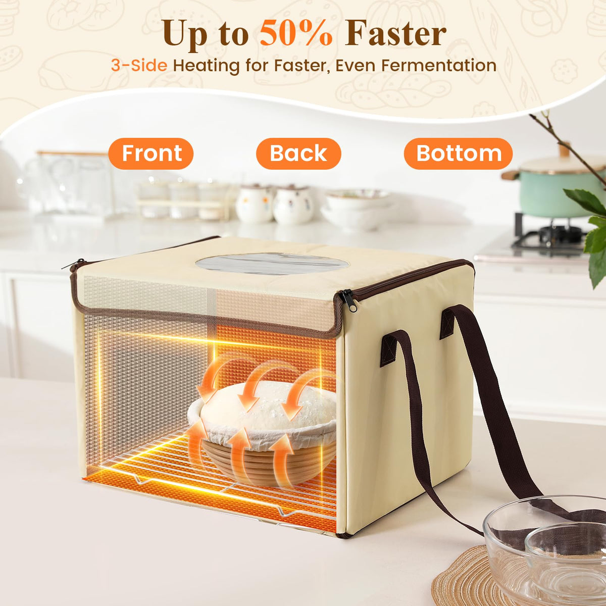 LIGHTIUM Bread Proofing Box three-sided heating for even warmth during fermentation.