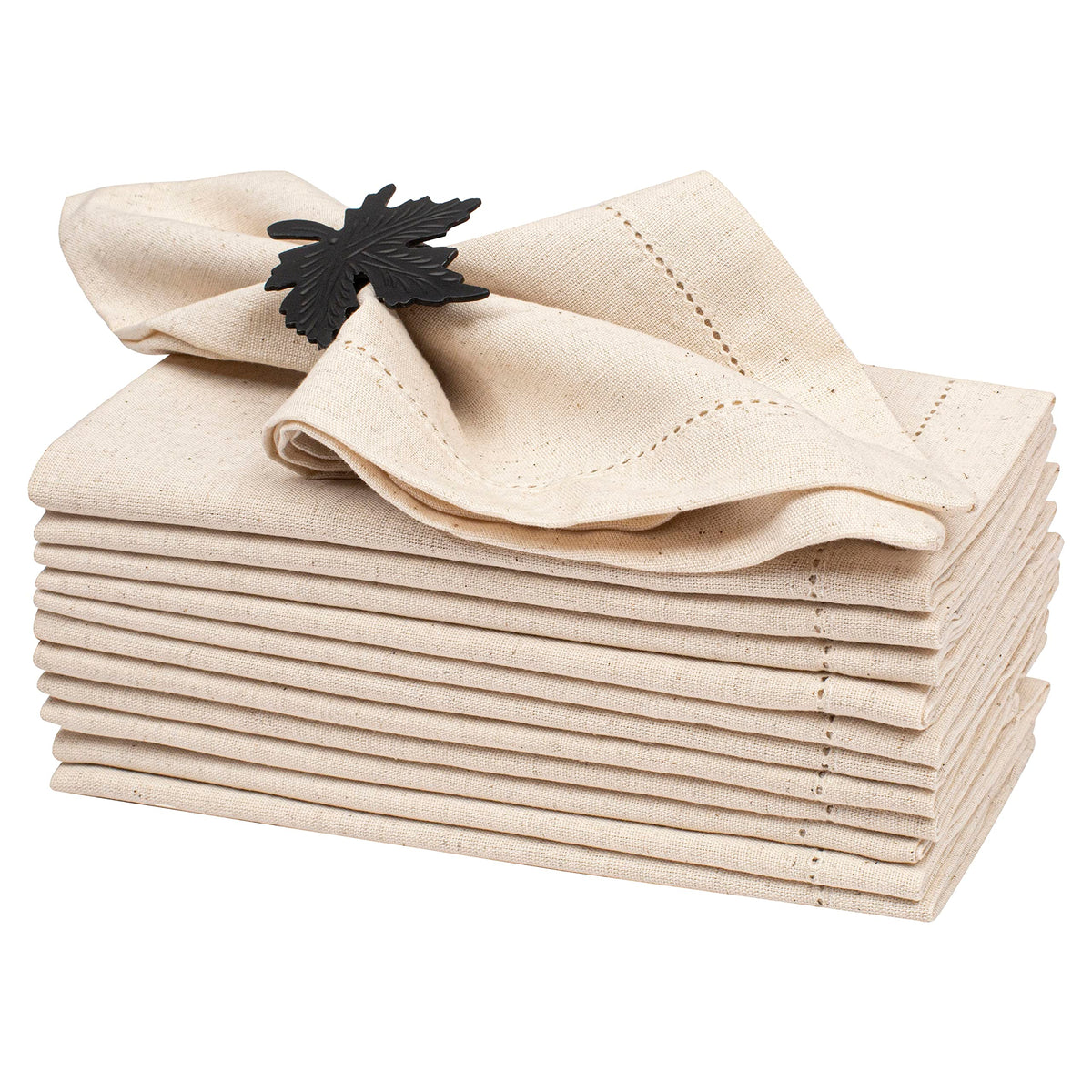 Lightnpro flax linen napkins with hemstitched edges, 18x18 inches, soft and durable.