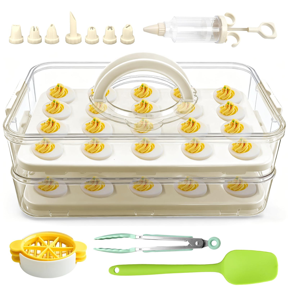 Lignumix deviled egg container with lid and handle for secure transport