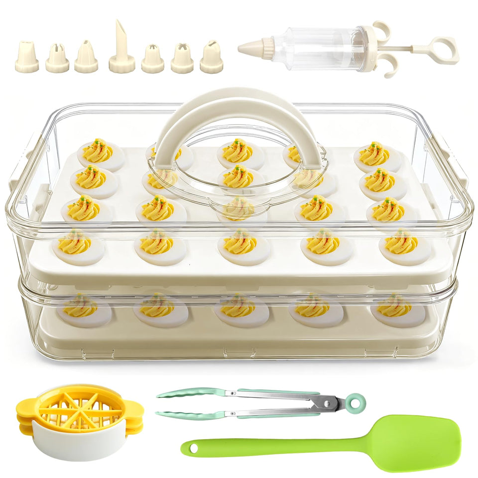 Lignumix deviled egg container with lid and handle for secure transport