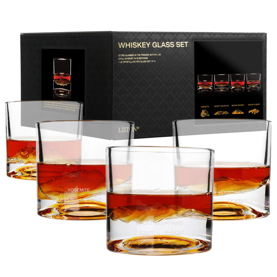 LIITON American Peaks heavy crystal whiskey glass close-up for premium sipping.