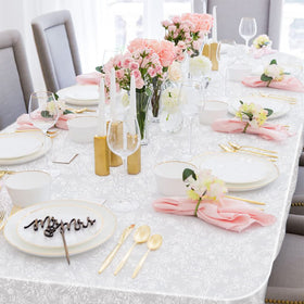 LIKAJON disposable tablecloth simplifies cleanup after a busy event.