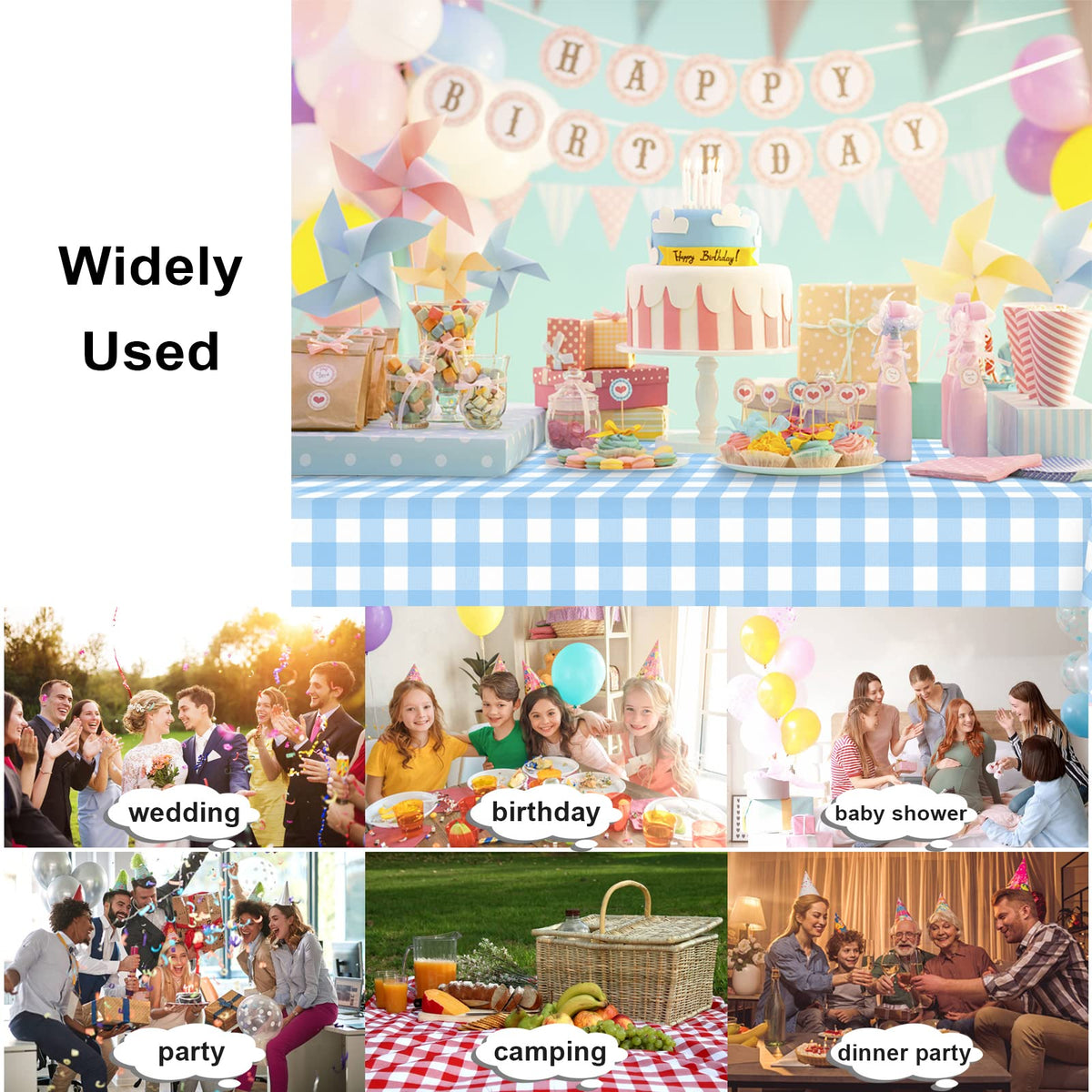 LIKAJON disposable party tablecloth simplifies post-event cleanup after celebrations.