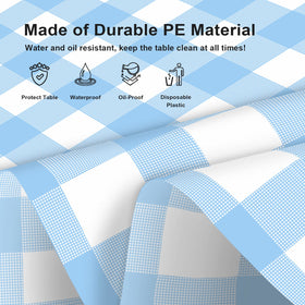 LIKAJON durable PE material tablecloth shields tables during outdoor gatherings.