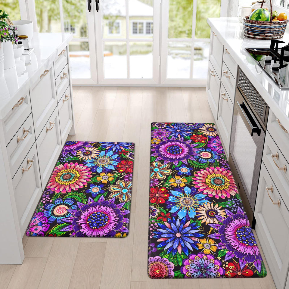 Likiyol boho kitchen rug 18x30 with floral design and cushioned support.