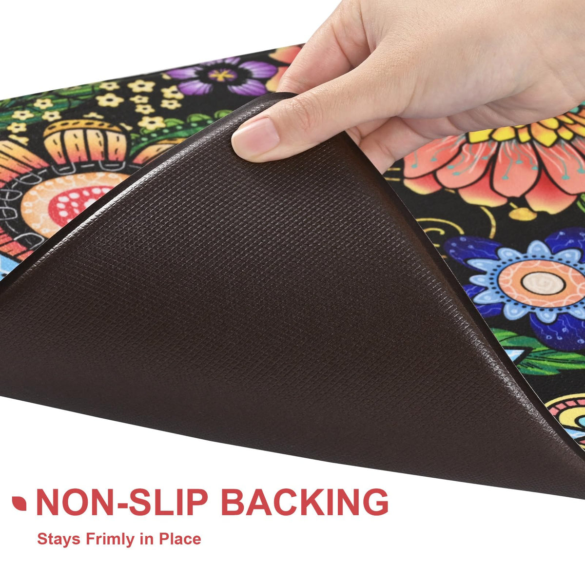 Likiyol boho non-slip back keeps mats in place during tasks.