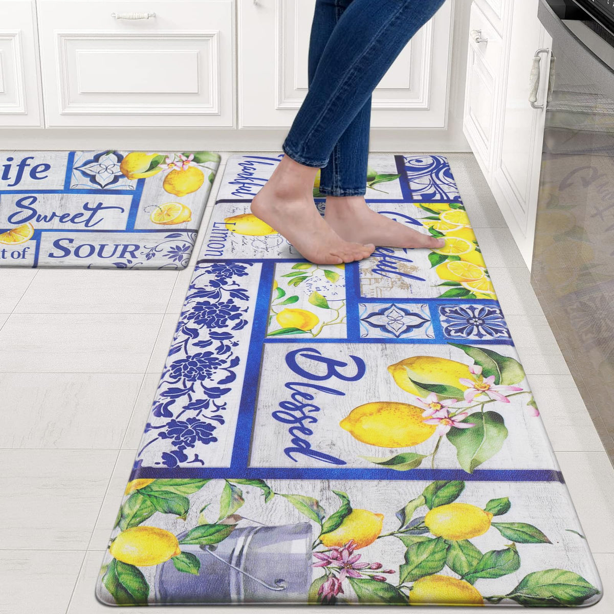 Likiyol lemon print kitchen mat 18x30 top view for comfortable standing