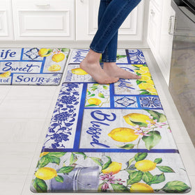 Likiyol lemon print kitchen mat 18x30 top view for comfortable standing