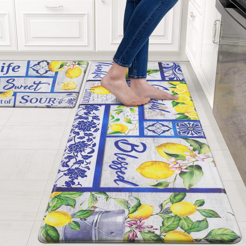 Likiyol lemon print kitchen mat 18x30 top view for comfortable standing