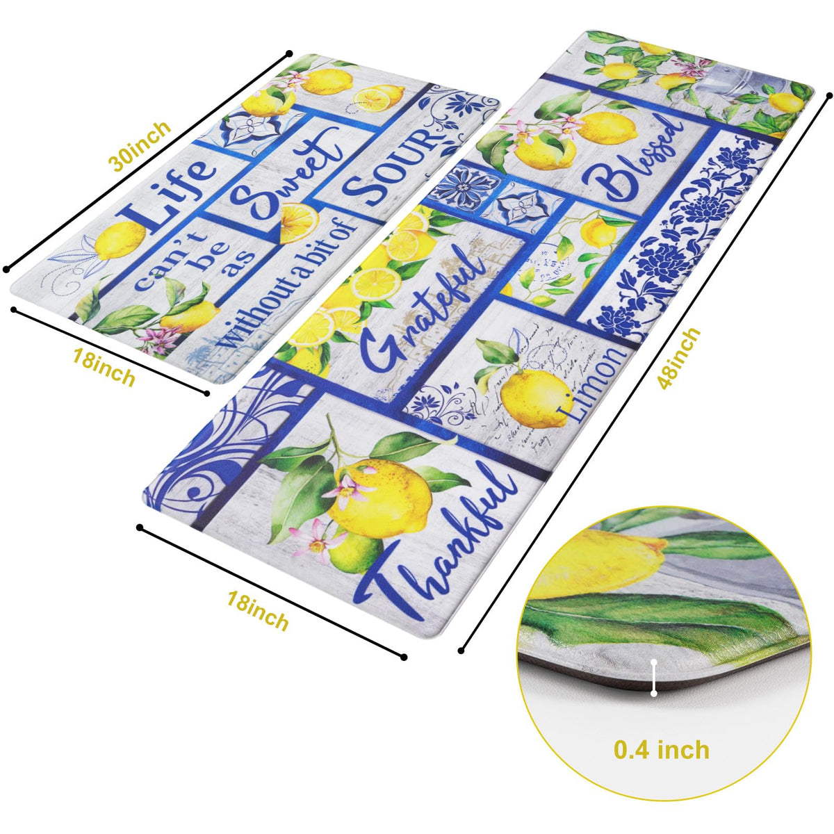 Likiyol lemon print kitchen mat 18x48 top view for wider coverage
