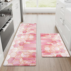 Likiyol marble kitchen mats pink ombre 48x18 offer cushioned comfort during cooking.