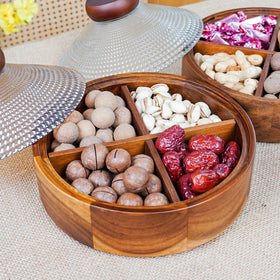 Lilacooqinn wooden snack box four-compartment layout keeps flavors separate for entertaining