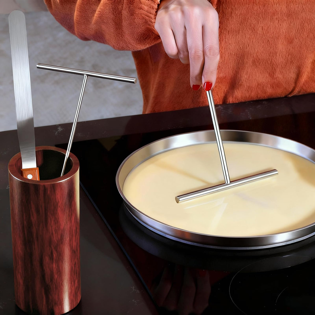 Lilithye 7-inch flat-spatula crepe spreader for even batter distribution