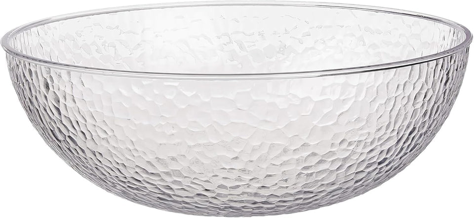 Lillian Collection 12-inch clear plastic hammered bowl for elegant party displays.