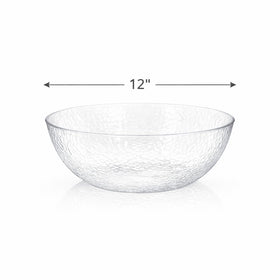 Wedding reception setup with Lillian Collection clear plastic hammered bowl.
