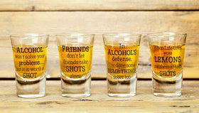 Lillian Rose shot glasses, 1.5 oz capacity, easy-grip flared top.