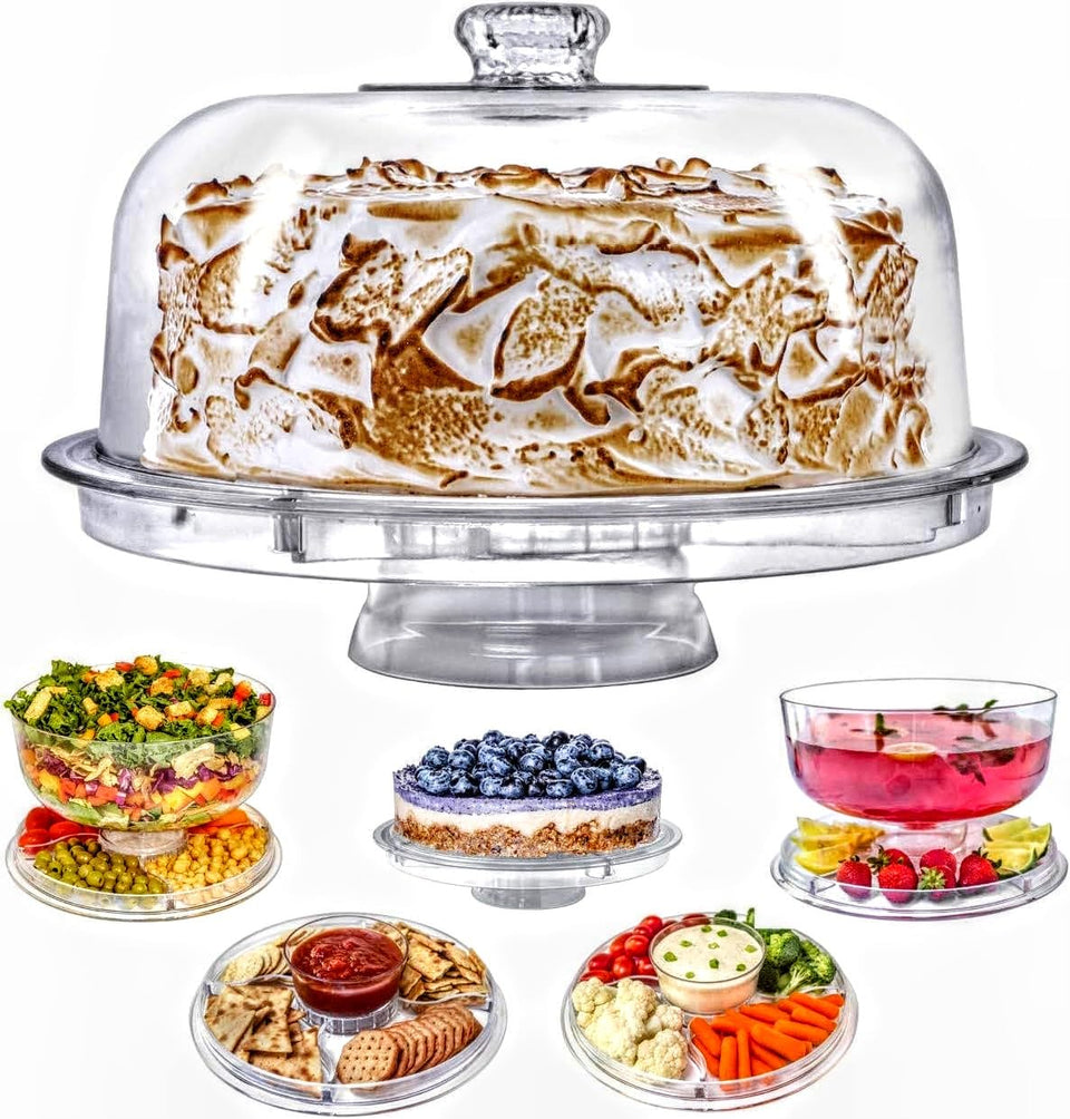 Lillian Tablesettings cake stand with dome for elegant dessert presentation.