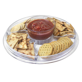 Lillian Tablesettings dome cover on a clear stand keeps treats fresh at events.