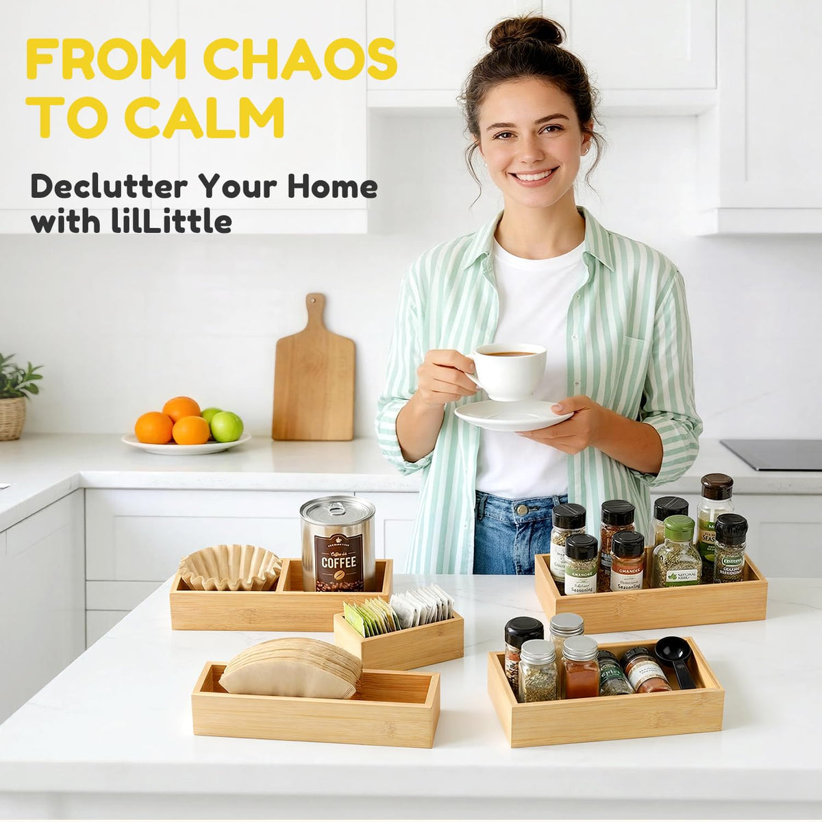lilLittle bamboo drawer organizer shows a modular layout for flexible configuration.