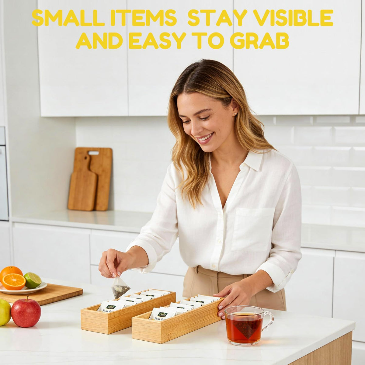 lilLittle bamboo drawer organizer helps tidy up junk drawers with small items.