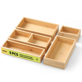 LilLittle bamboo drawer organizer set neatly arranged in a kitchen drawer for neat storage