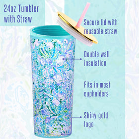 Lilly Pulitzer 24-ounce insulated tumbler ideal for iced coffee and smoothies.