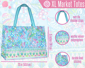 Lilly Pulitzer Aqua La Vista market tote interior pocket keeps valuables organized.
