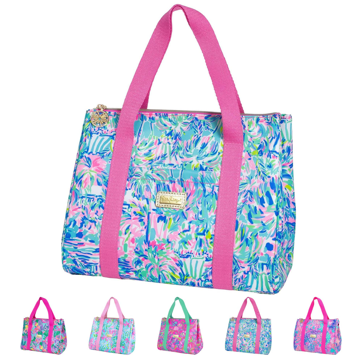 Lilly Pulitzer cute lunch bag with blue mini cooler keeps snacks fresh on the go.
