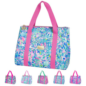 Lilly Pulitzer cute lunch bag with blue mini cooler keeps snacks fresh on the go.