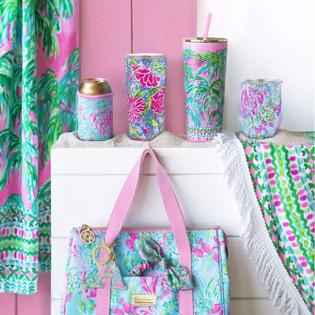 Lilly Pulitzer gold logo plaque adds premium detail.