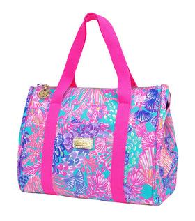Lilly Pulitzer insulated tote interior is wipe-clean for quick cleanup.