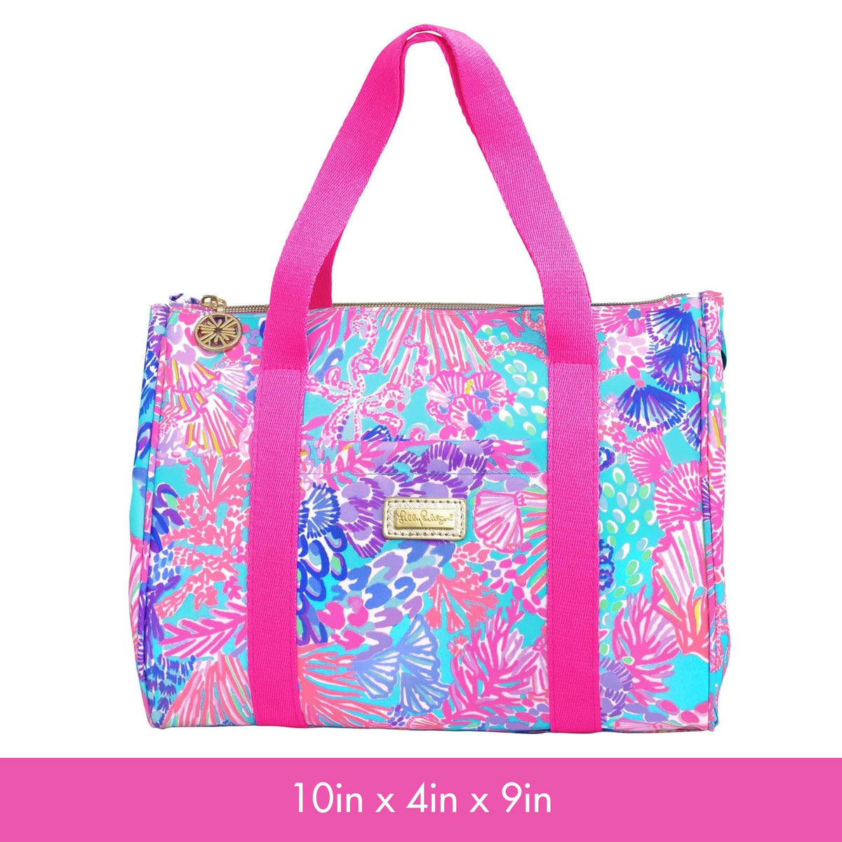 Lilly Pulitzer lunch bag exterior pocket holds utensils and keys securely.