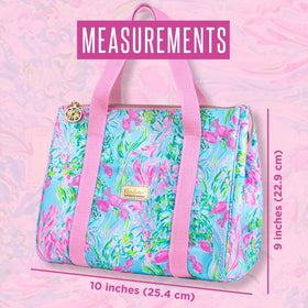 Lilly Pulitzer metal zipper closure secures food securely.