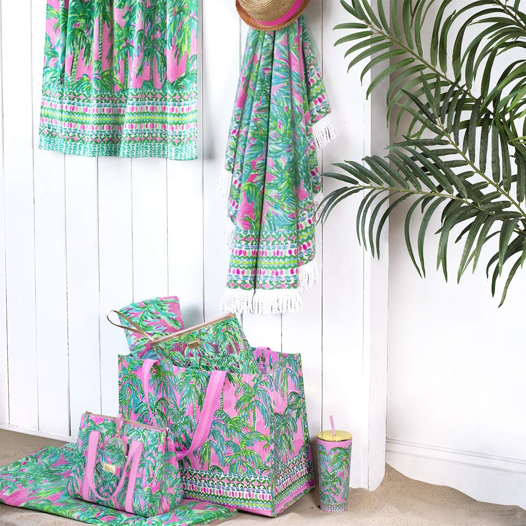Lilly Pulitzer oversized tote open for easy loading of groceries or beach gear