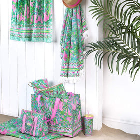 Lilly Pulitzer oversized tote open for easy loading of groceries or beach gear
