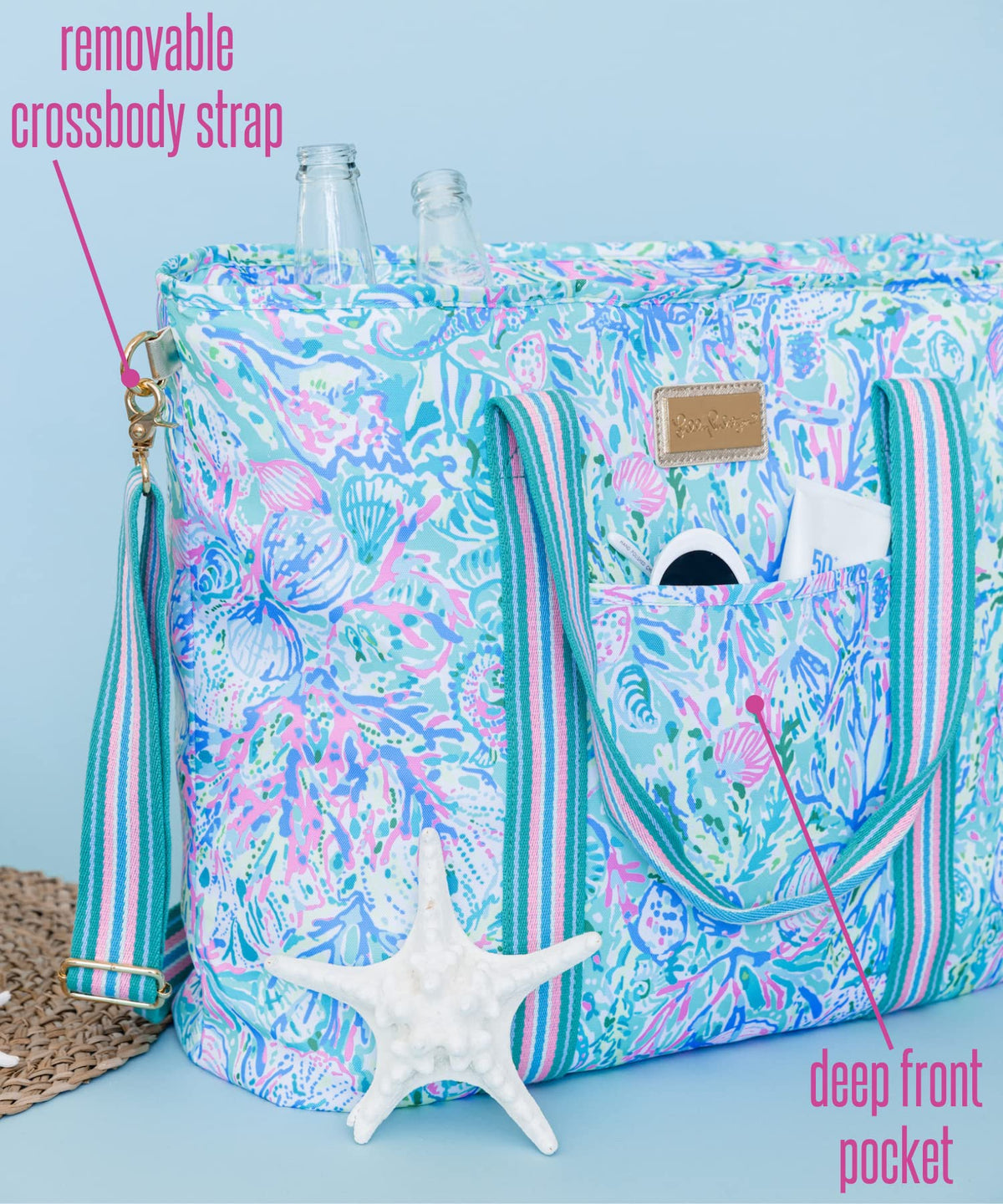 Lilly Pulitzer cooler bag interior shows white insulated lining for easy cleanup.