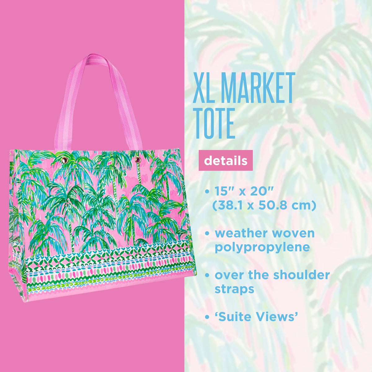 Lilly Pulitzer pink-green Suite Views print on bag for eco-friendly shopping