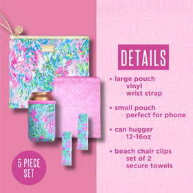 Dual-use towel clip keeps towels in place and doubles as snack clip