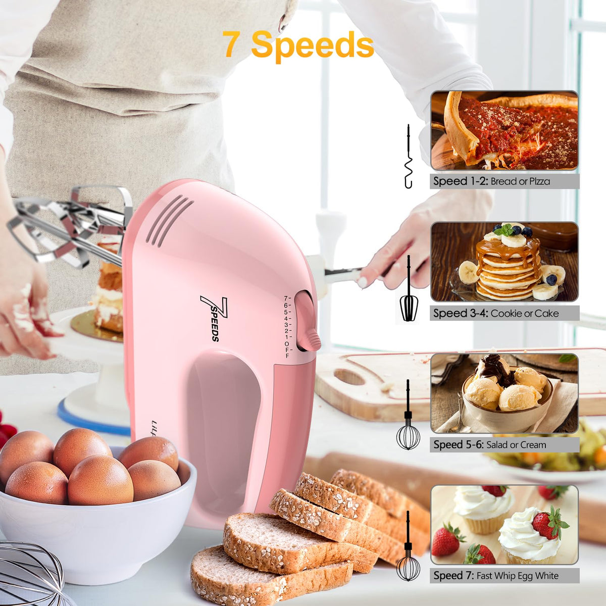 LILPARTNER hand mixer 7-speed control for precise mixing