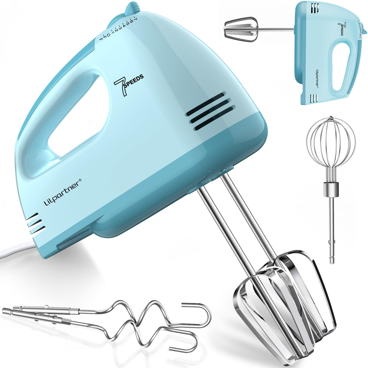LILPARTNER Hand Mixer with all attachments ready for versatile baking tasks.