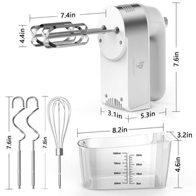 LILPARTNER hand mixer includes five stainless steel attachments for various baking tasks.