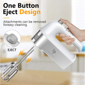 LILPARTNER hand mixer one button eject for quick switch and cleanup.